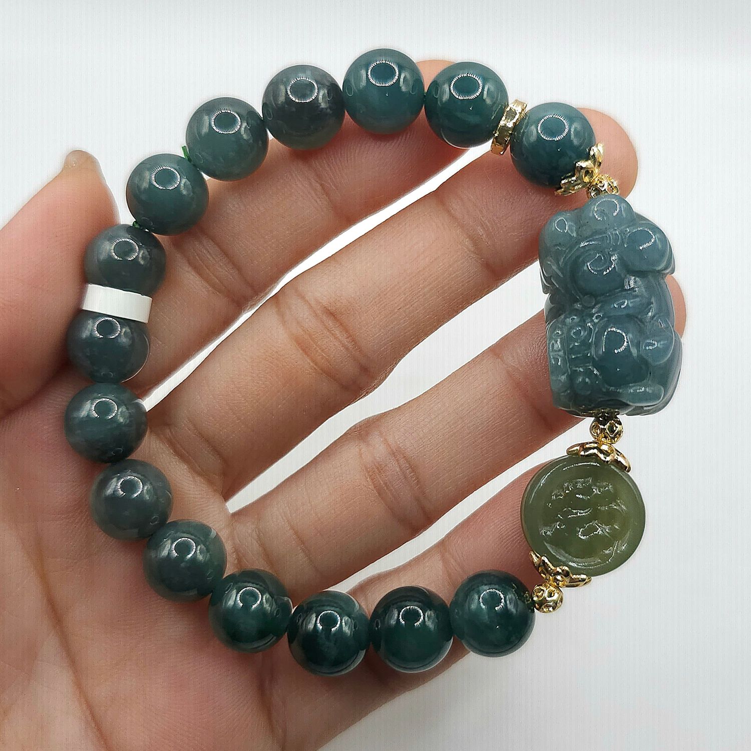 Natural Blue Water Jade with Dragon Pixiu x Hetian Jade
