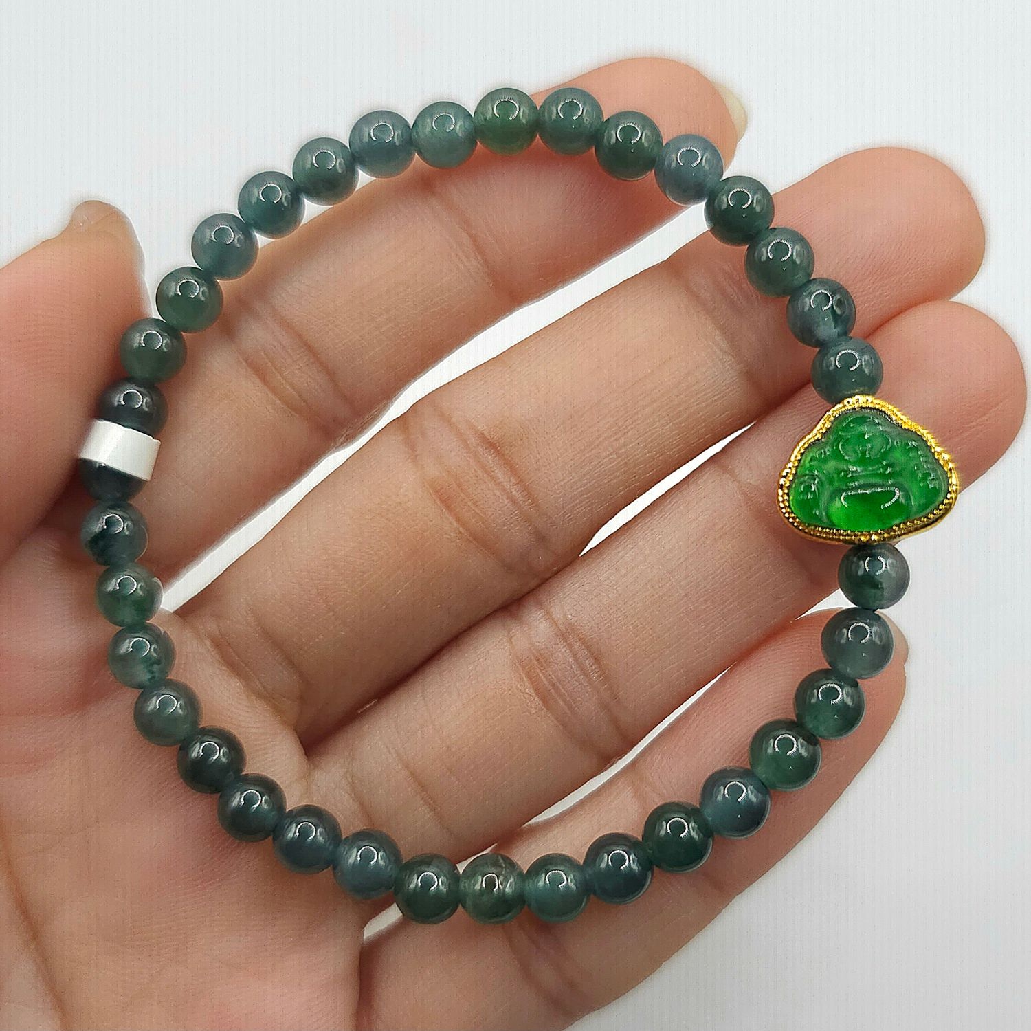 Natural Blue Water Jade x Buddha Imperial Jade - 18k