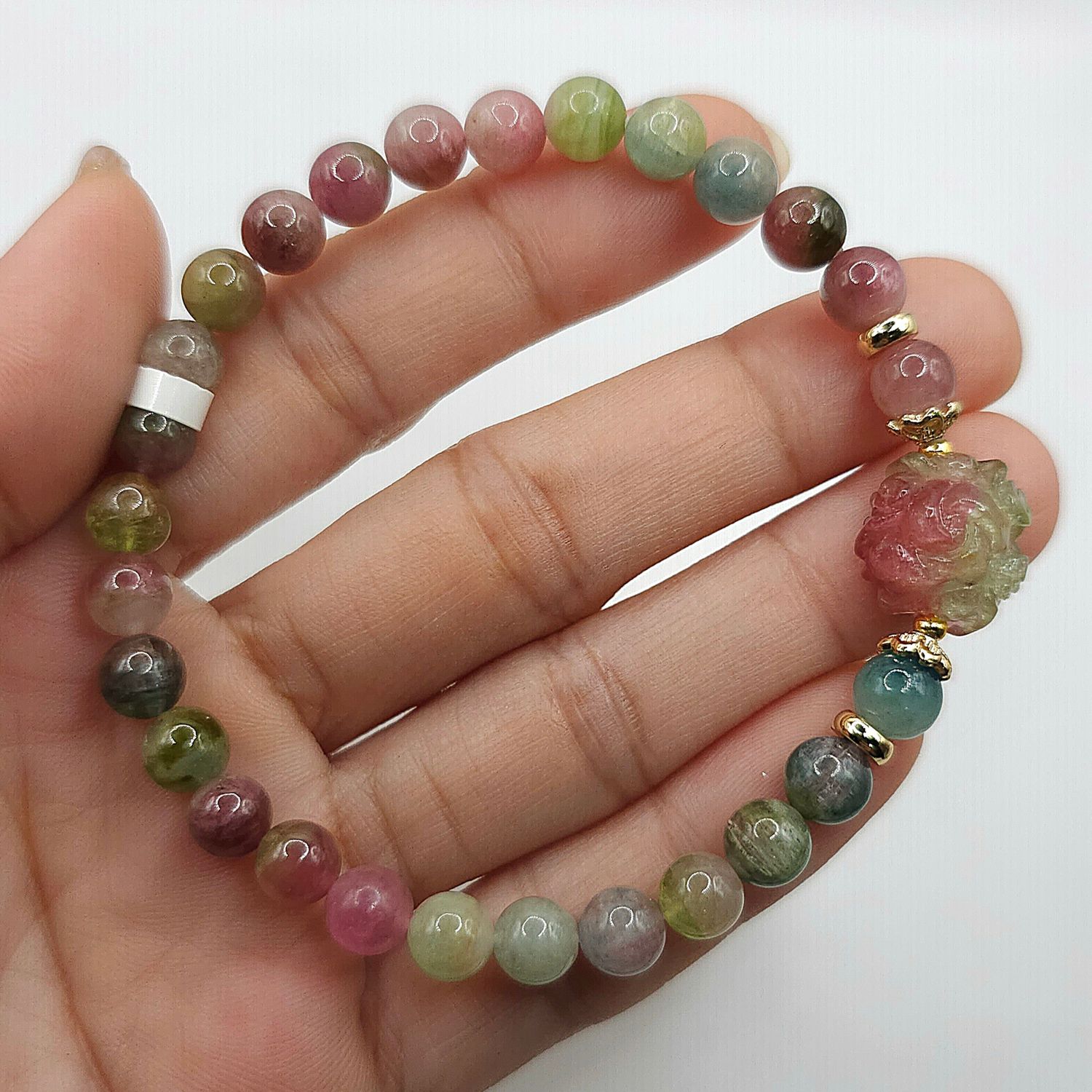 Natural Watermelon Tourmaline with Peony