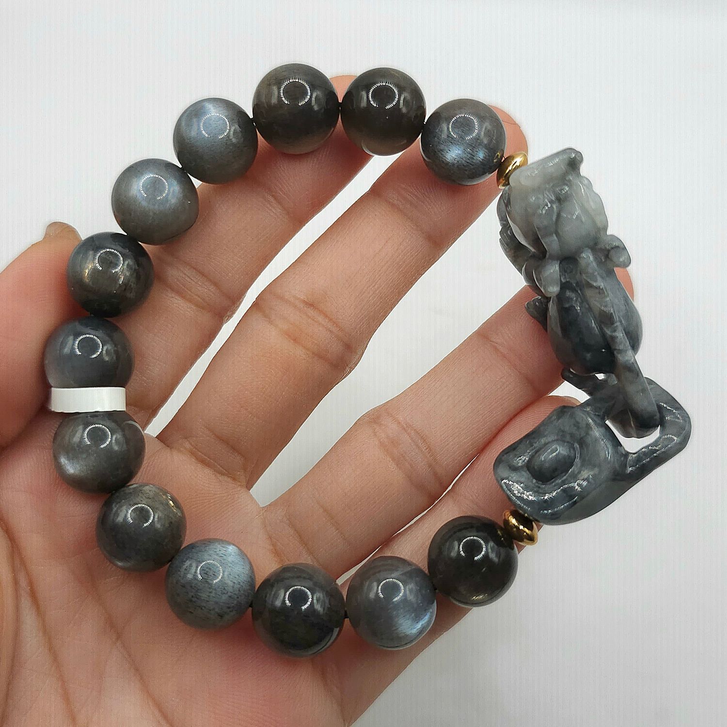 Natural Black Moonstone x Pixiu Wuji Jadeite