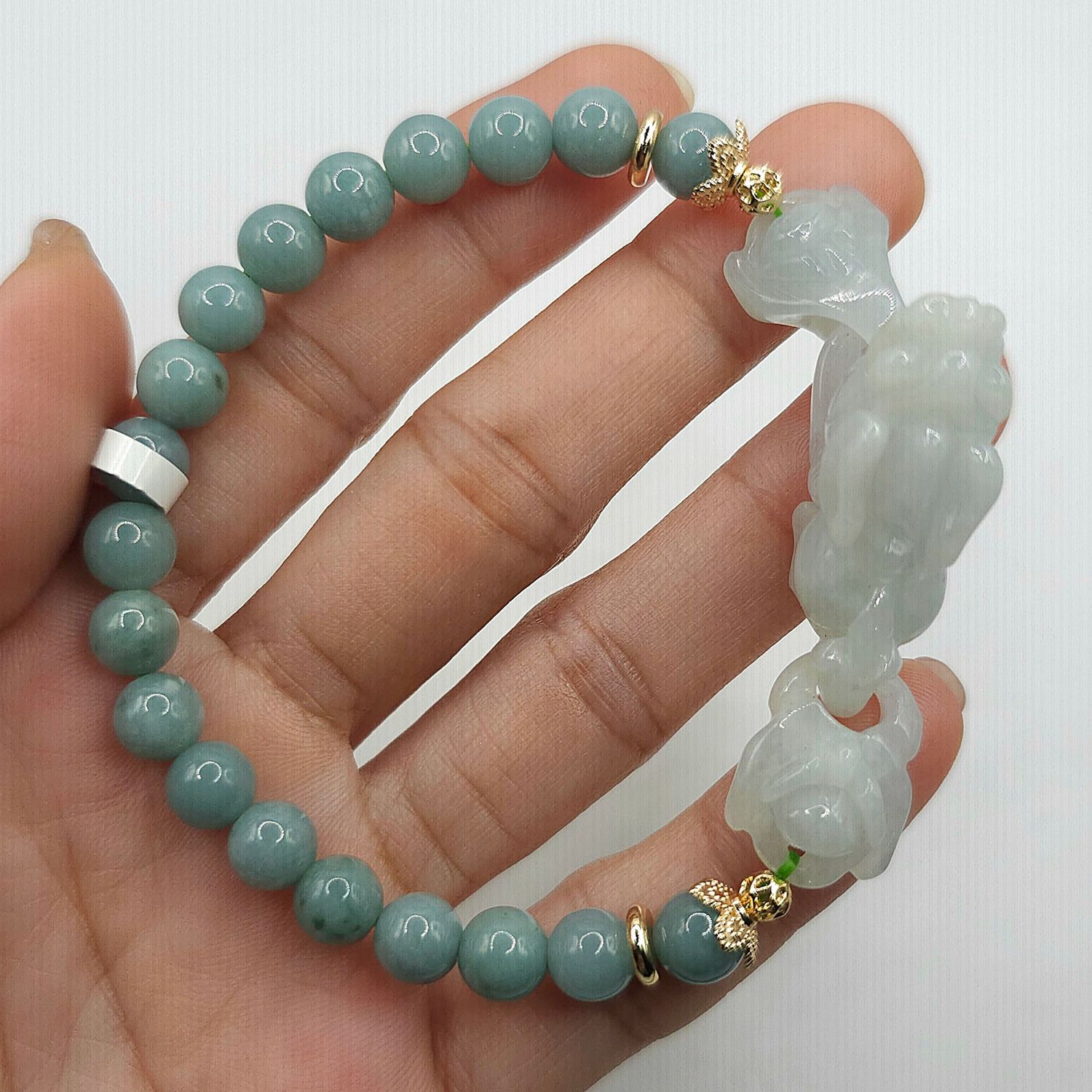 Natural Blue Water Jade x Dragon Pixiu Icy Burma Jade