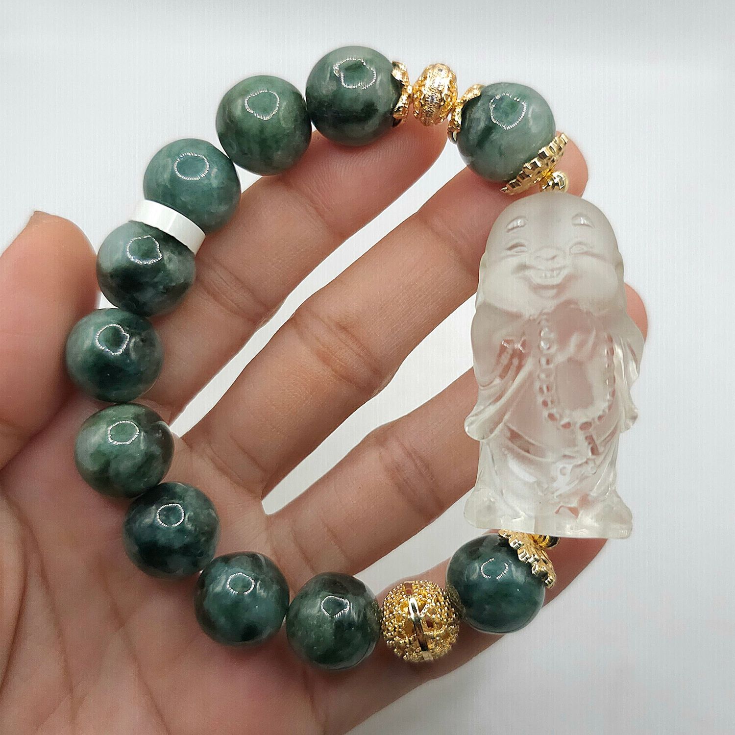 Natural Emerald Burma Jade x Buddha Clear Quartz