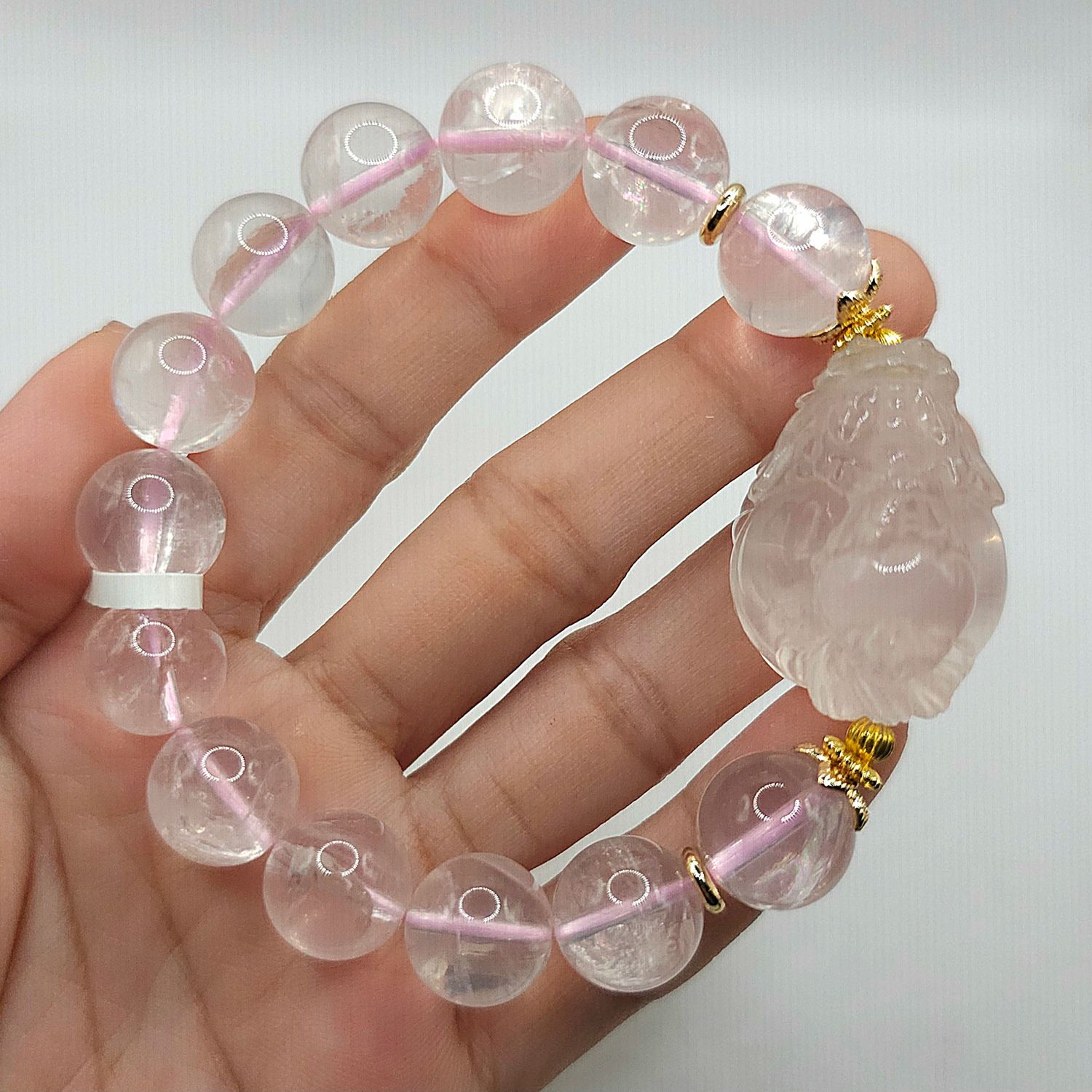 Natural Starlight Rose Quartz with Dragon Pixiu
