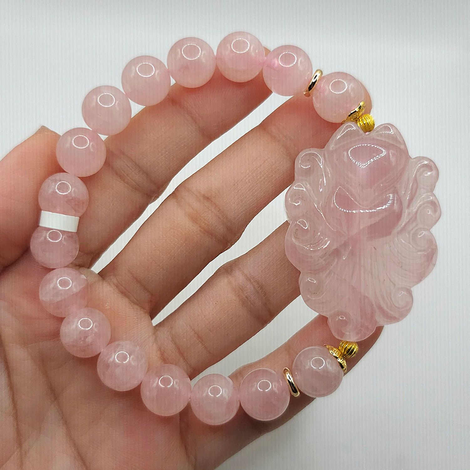 Natural Rose Quartz with 9 Tail Fox