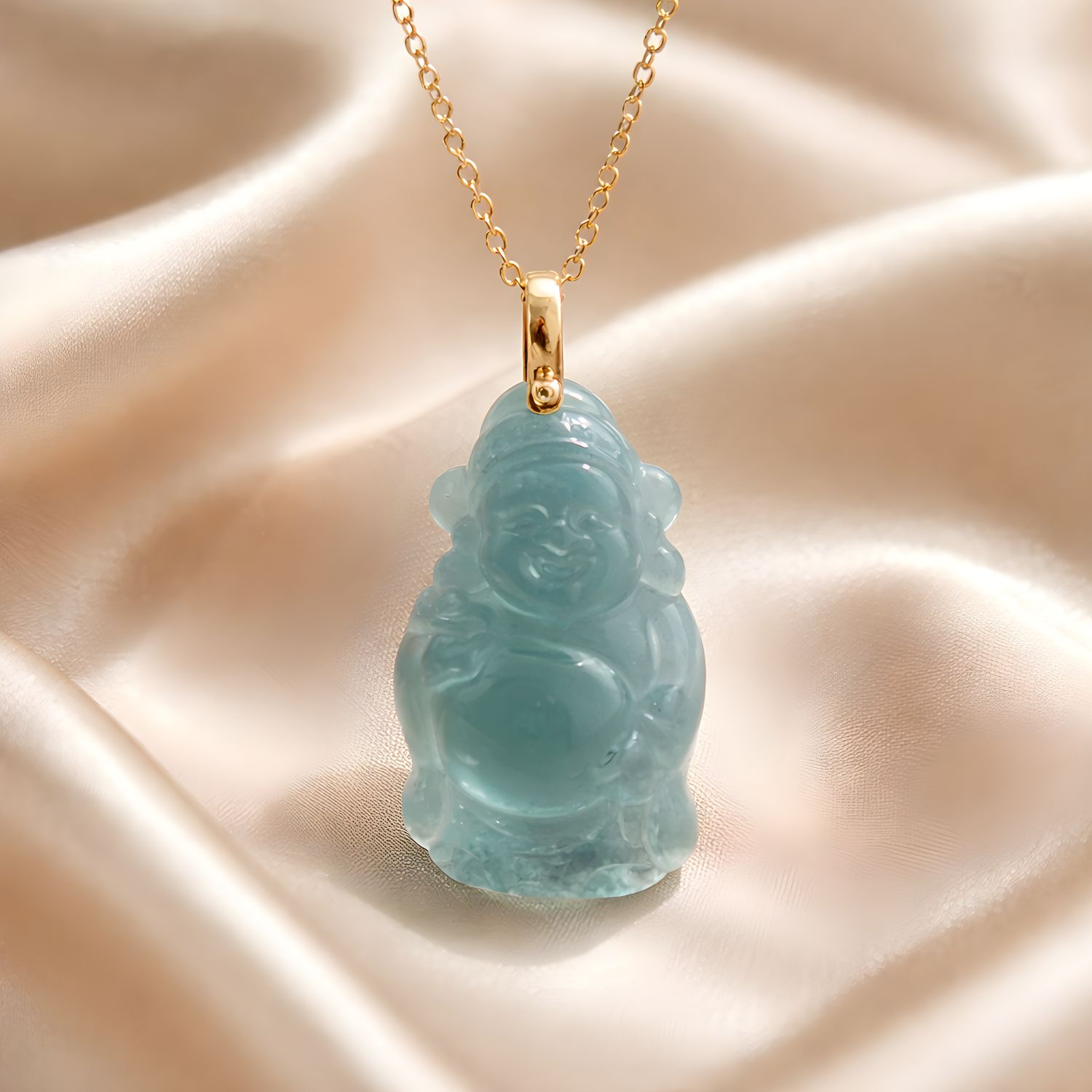 Natural Blue Water Jade God of Wealth Necklace