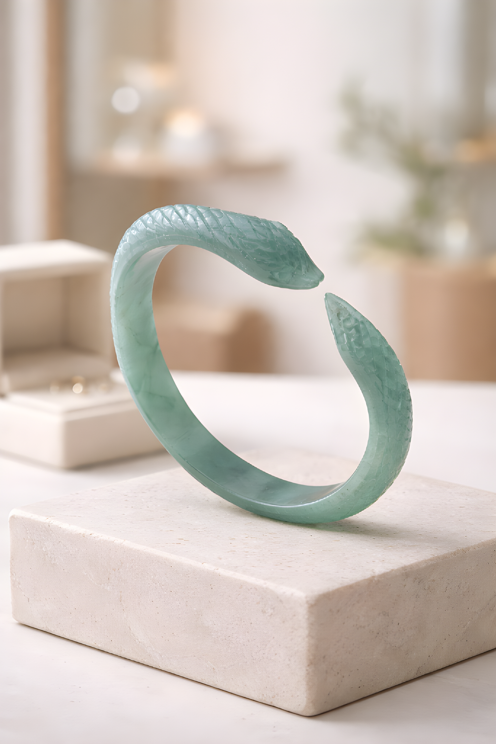 Natural Blue Water Jade Snake Solid Bangle