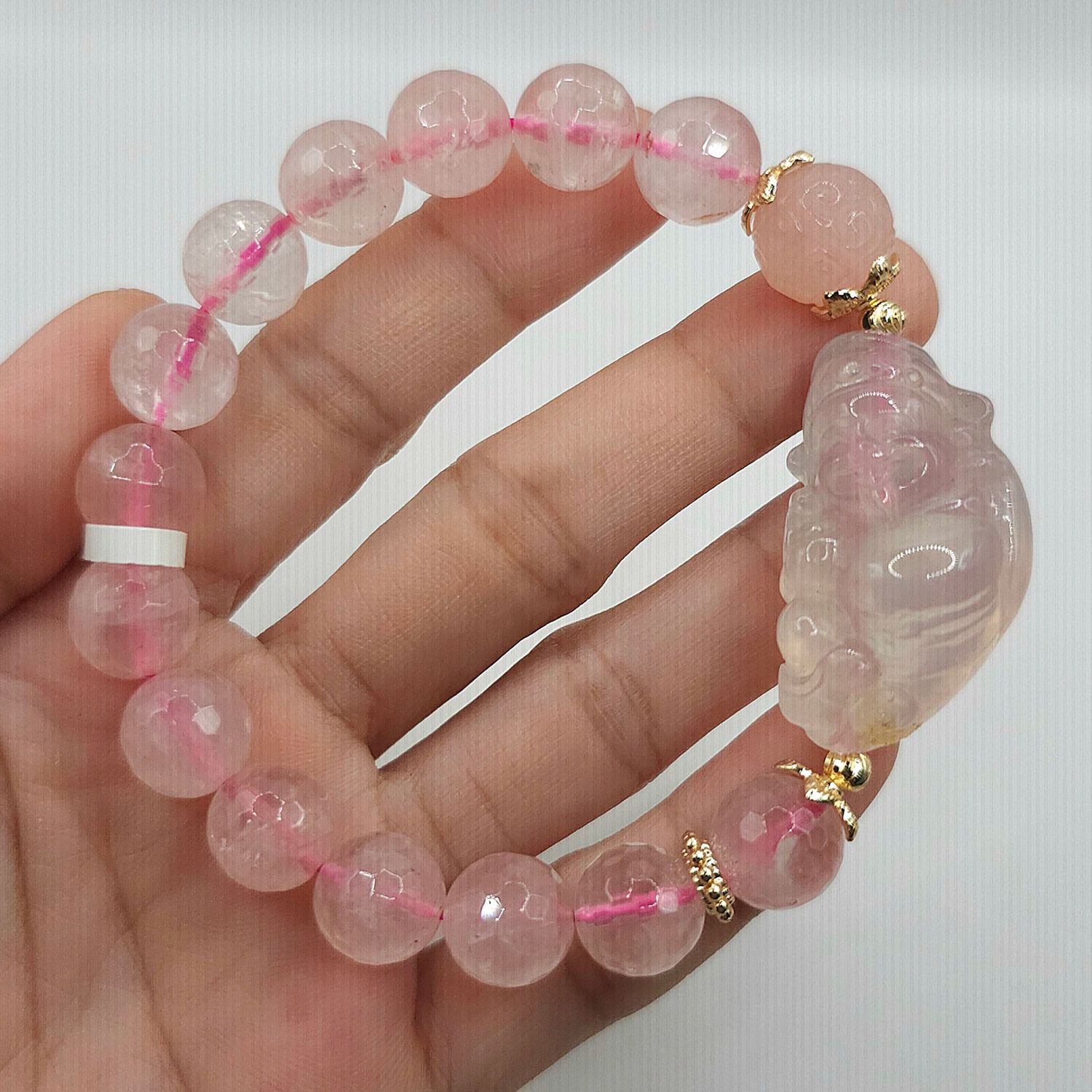Natural Rose Quartz with God of Wealth