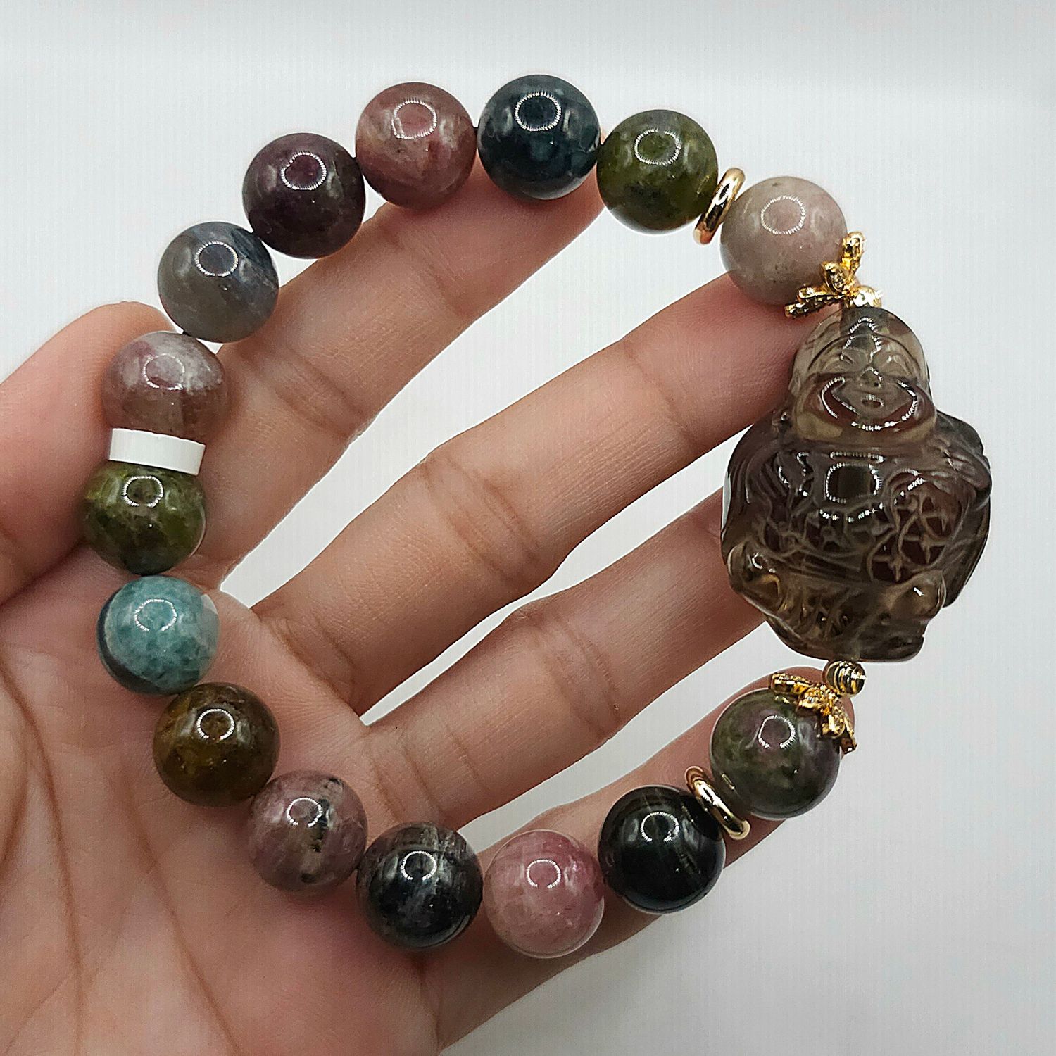 Natural Tourmaline x Buddha Smoky Quartz