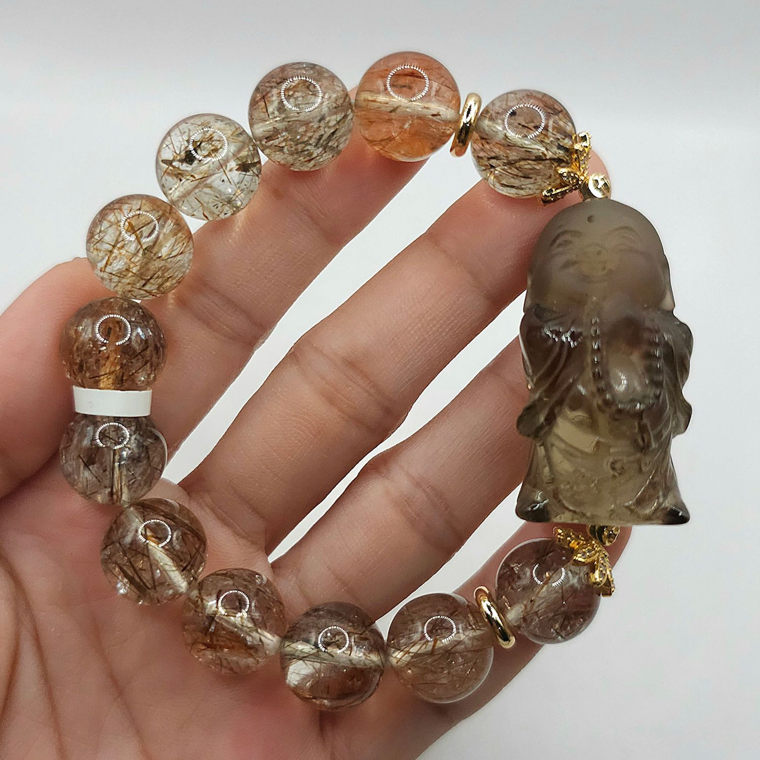 Natural Super 7 x Buddha Smoky Quartz