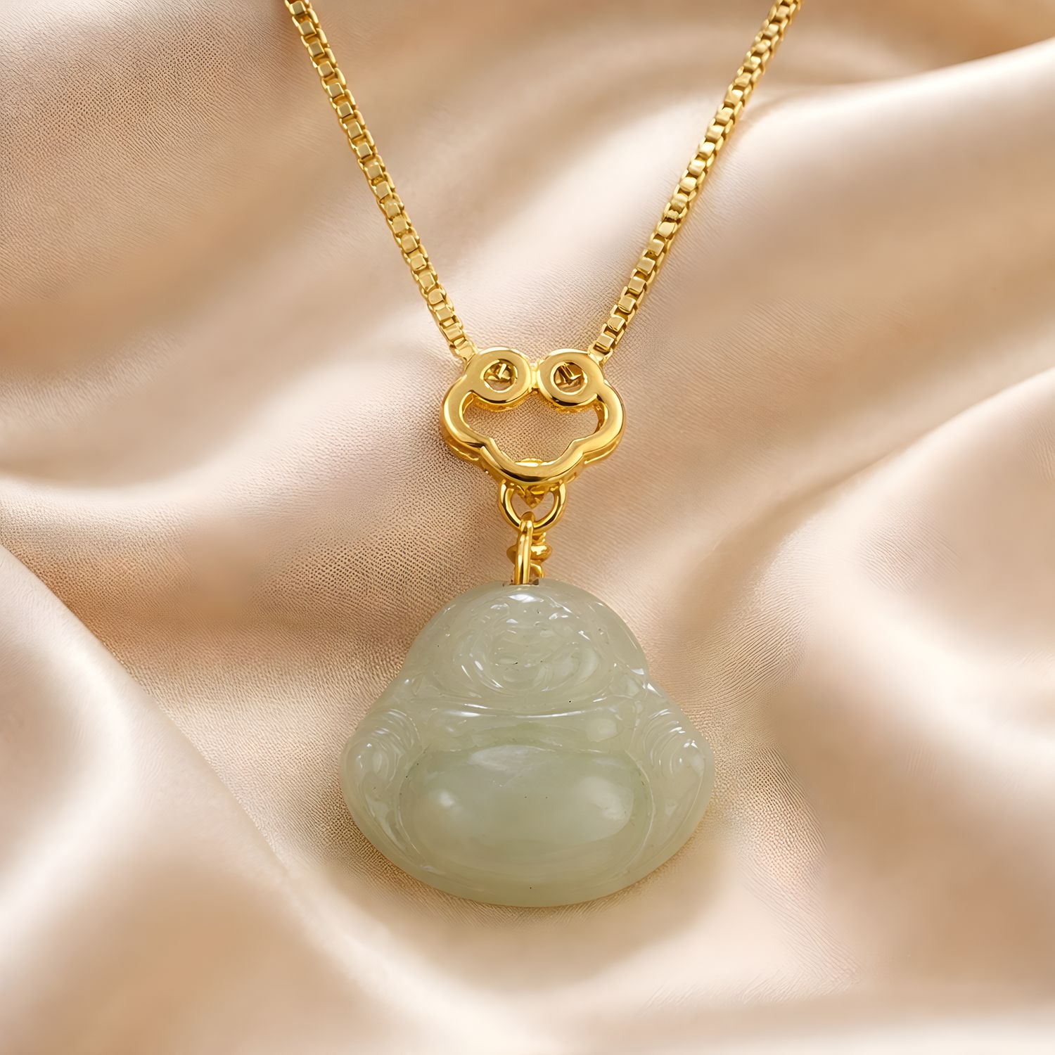 Natural Hetian Jade Buddha Necklace
