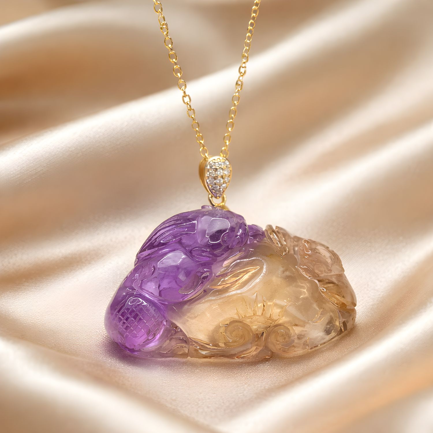 Natura Ametrine Pixiu &amp; Ruyi Necklace