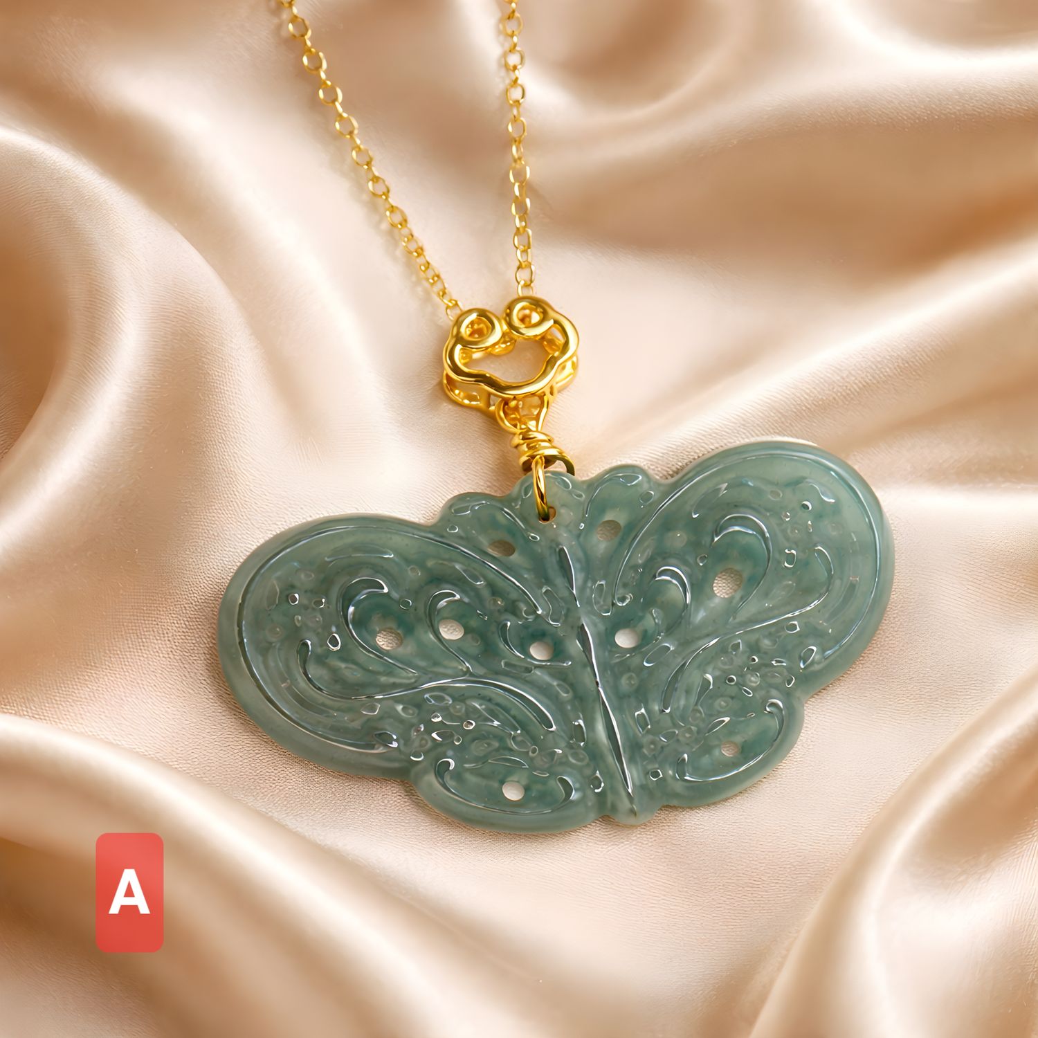 Natural Blue Water Jade Butterfly Necklace