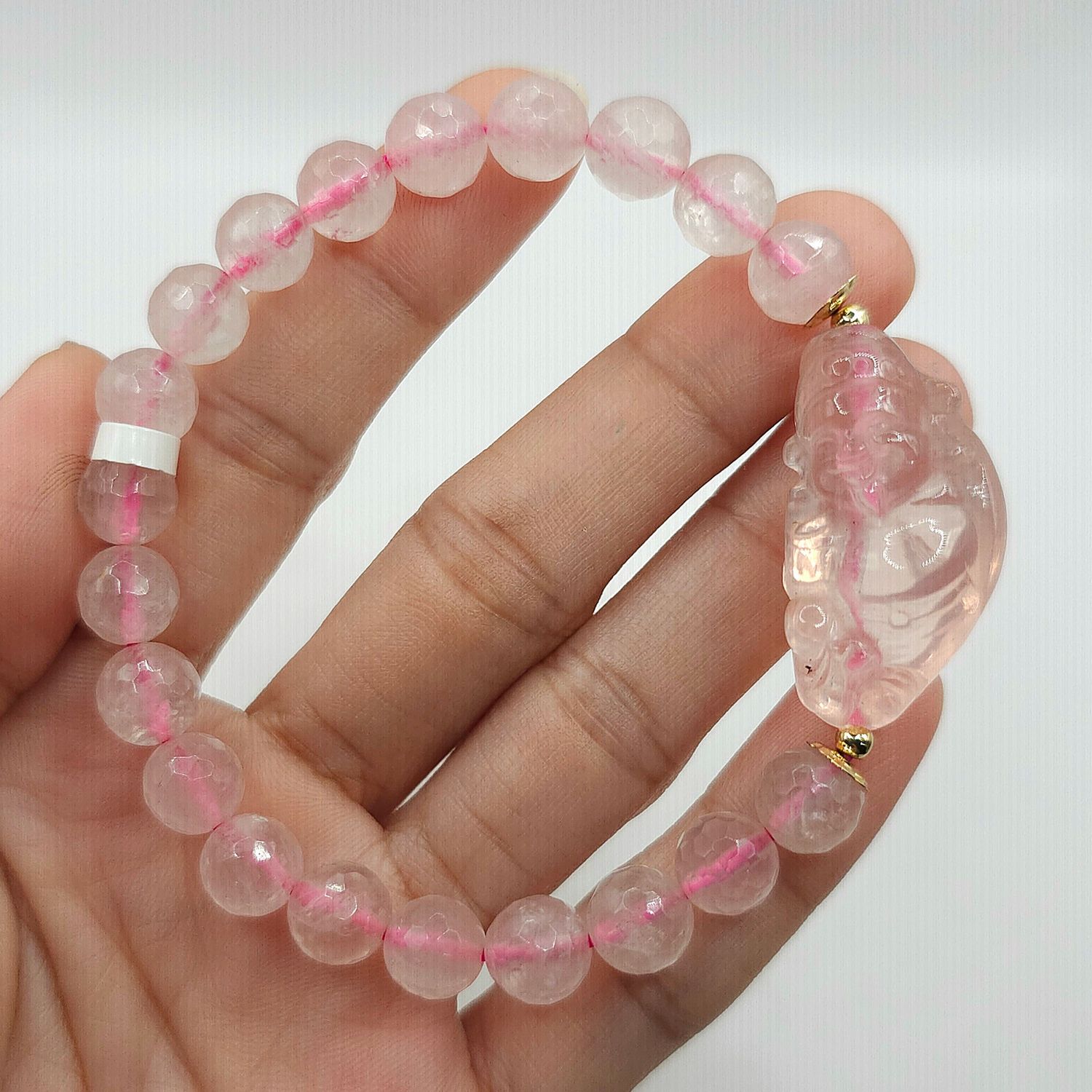 Natural Rose Quartz with God of Wealth
