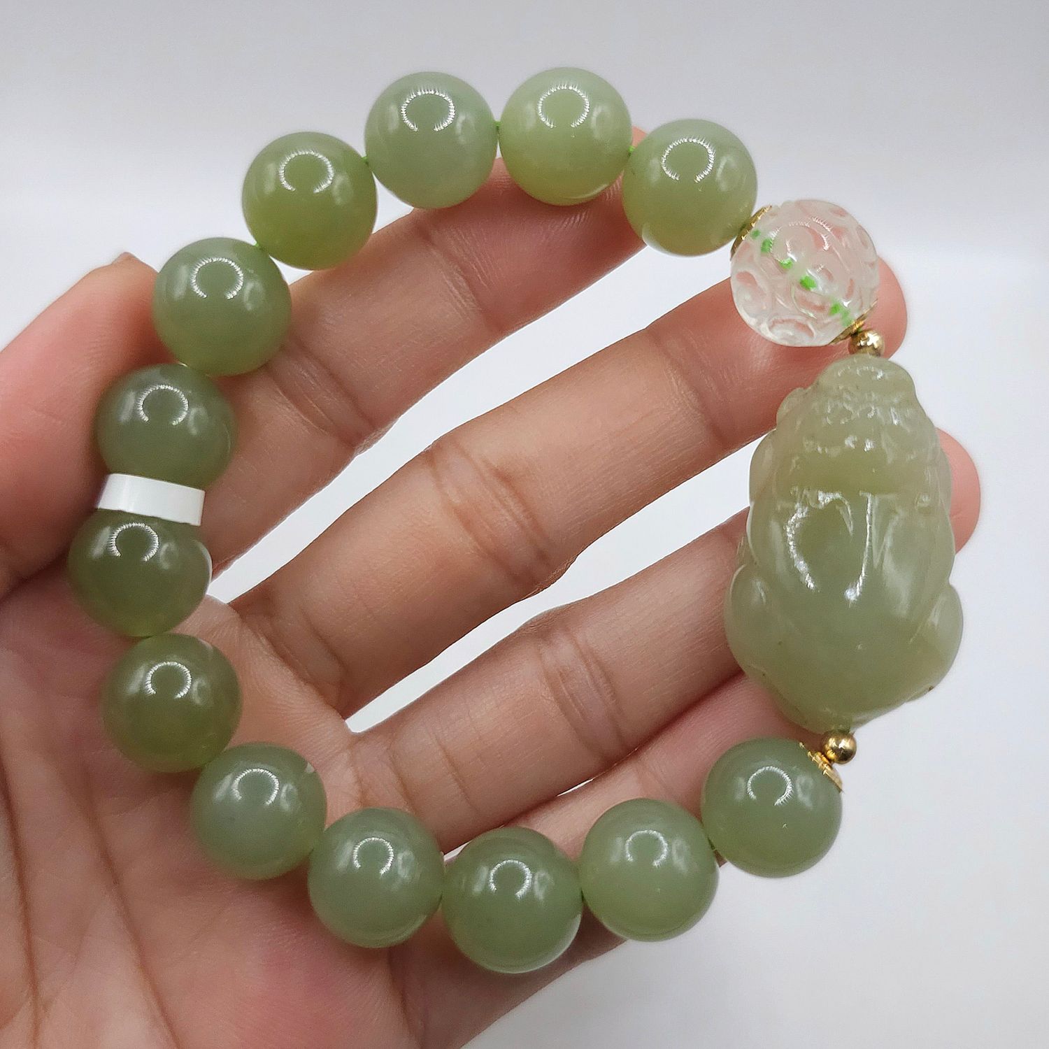 Natural Hetian Jade with Pixiu x Lucky Turm Clear Quartz
