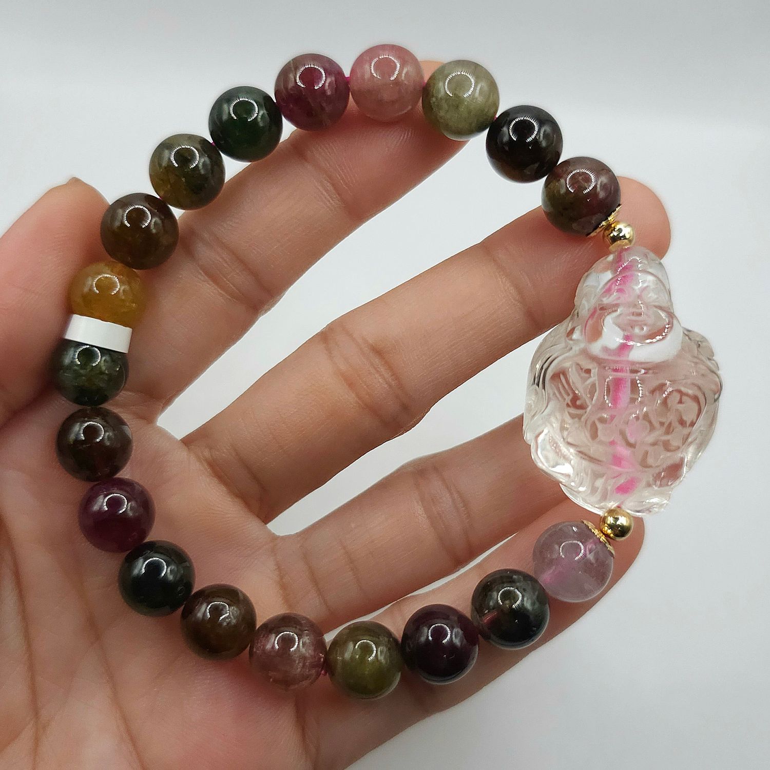 Natural Tourmaline x God of Wealth Clear Quartz