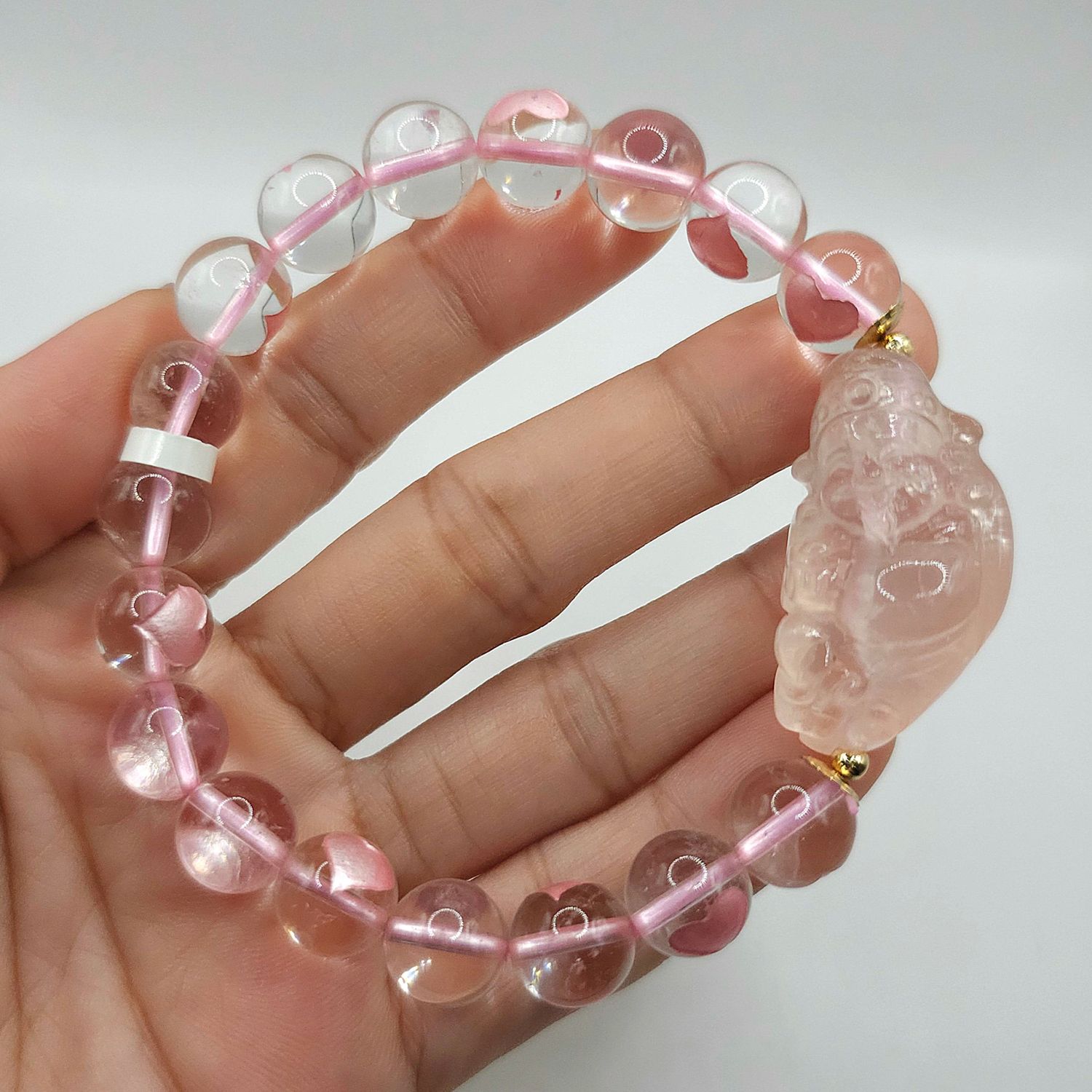 Natural Heart Clear Quartz x God of Wealth Rose Quartz