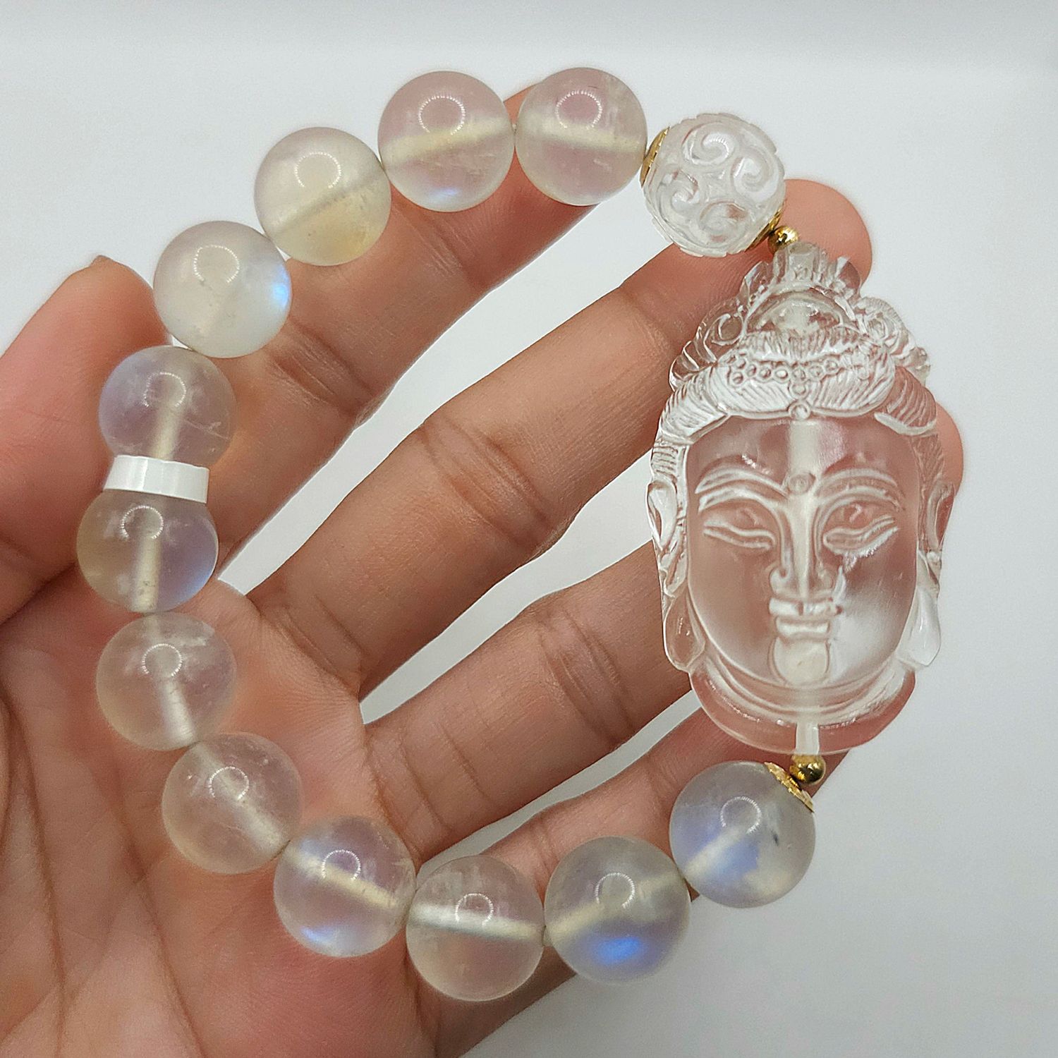 Natural Blue Moonstone x Guanyin Clear Quartz
