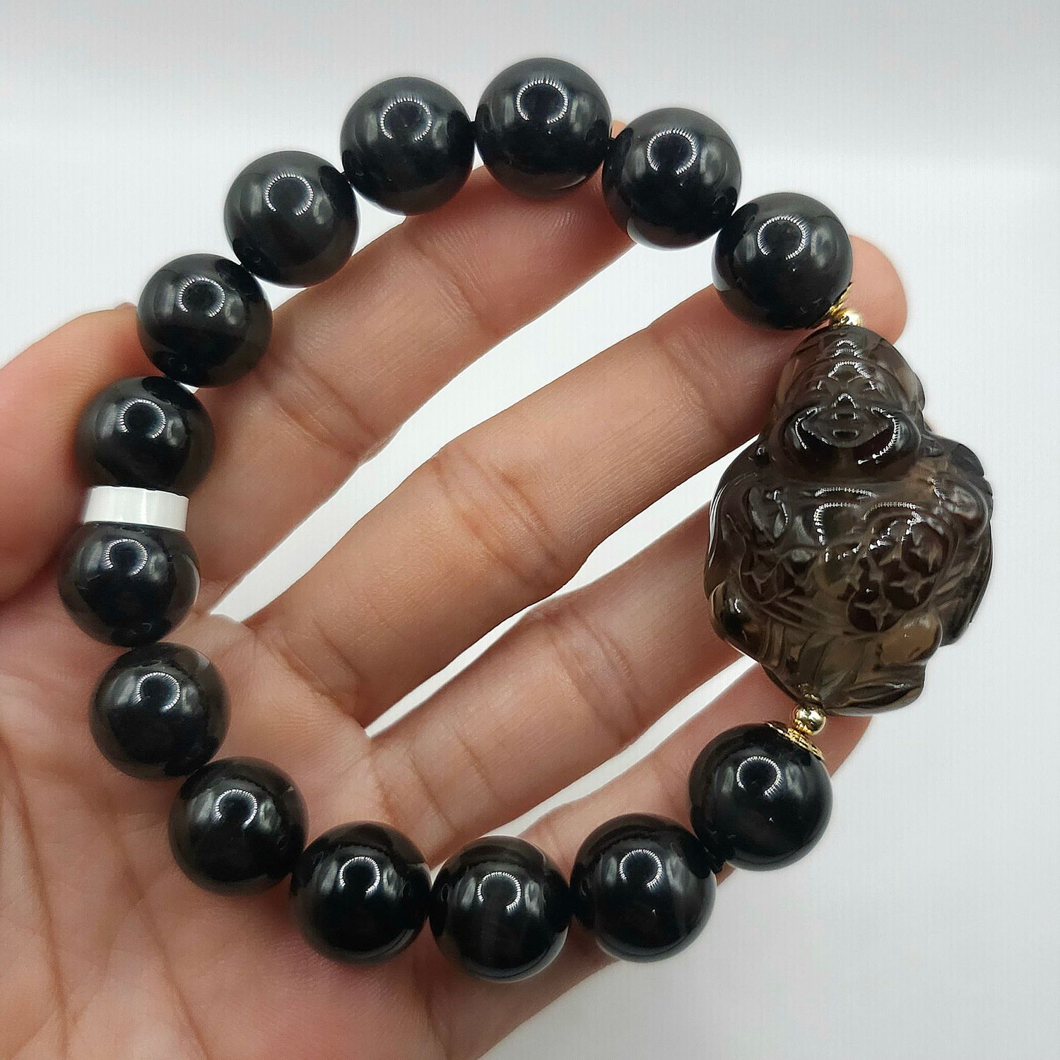 Natural Black Tiger Eye x God of Wealth Smoky Quartz