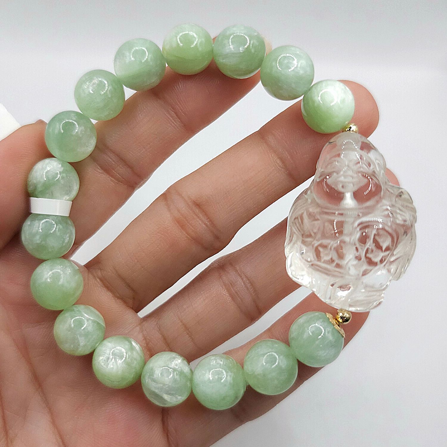Natural Emerald Quartz x Clear Quartz Buddha