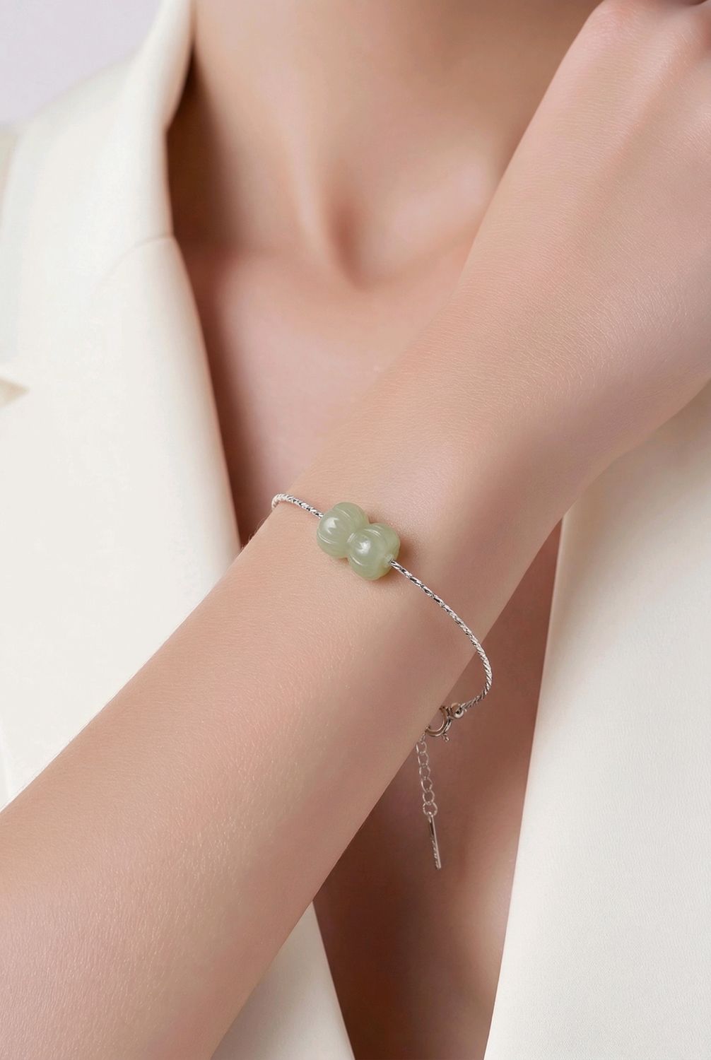 Natural Double Lotus Hetian Jade Bracelet