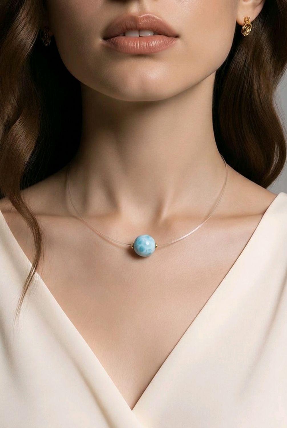Natural Larimar Necklace 18k