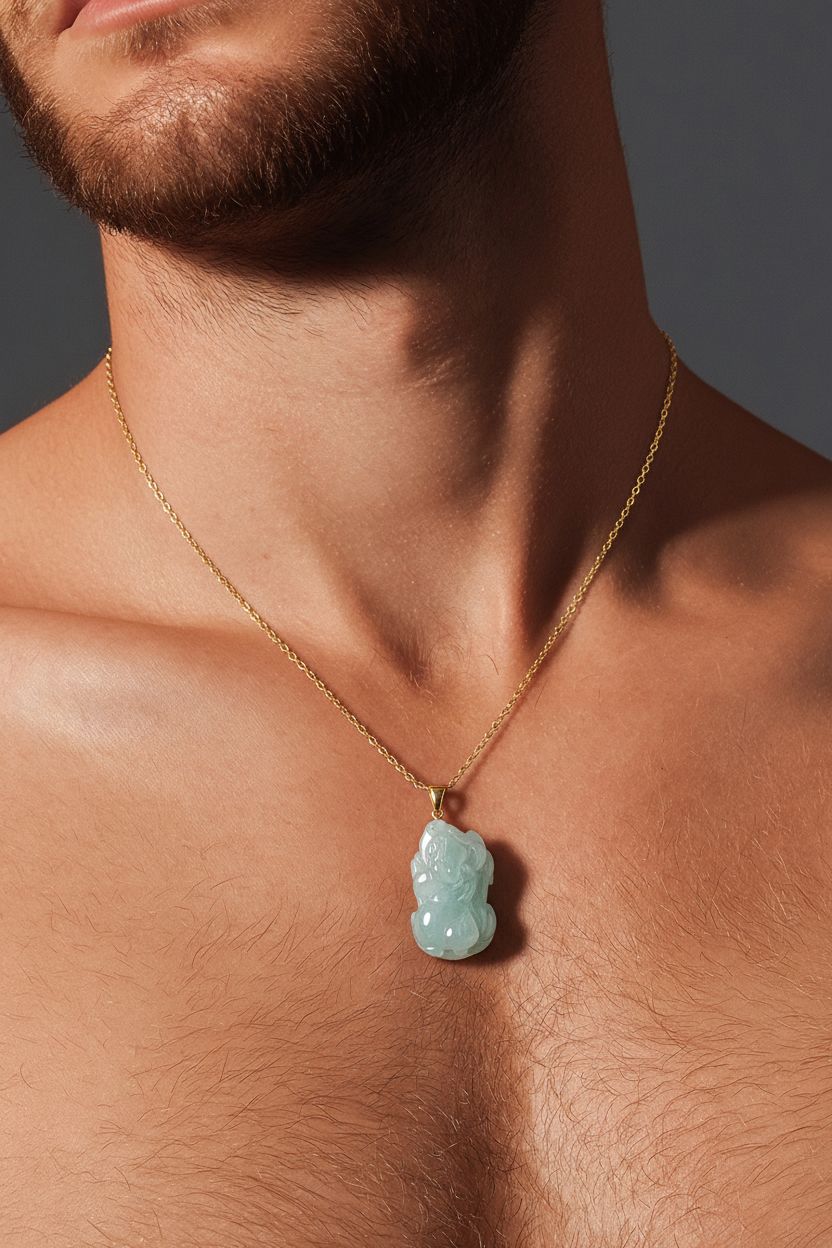 Natural Icy Burma Jade Pixiu Necklace