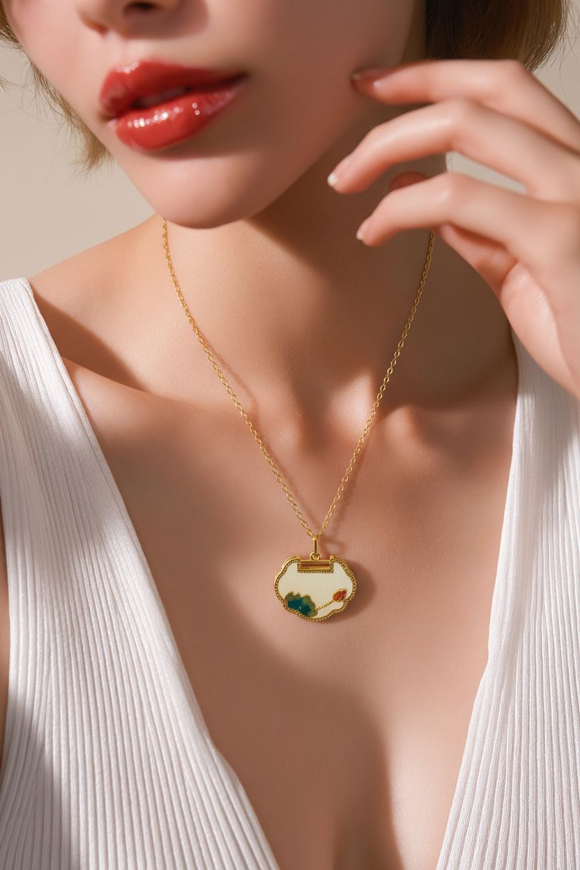 Natural Hetian Jade Ruyi Necklace