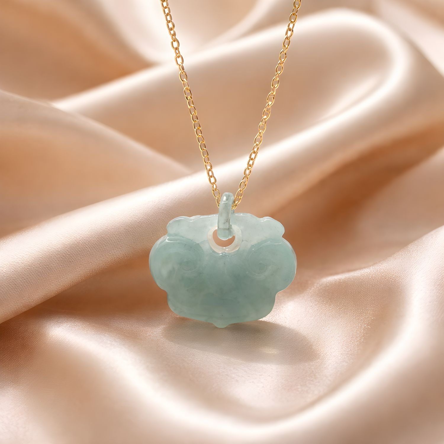 Natural Blue Water Jade Ruyi Necklace