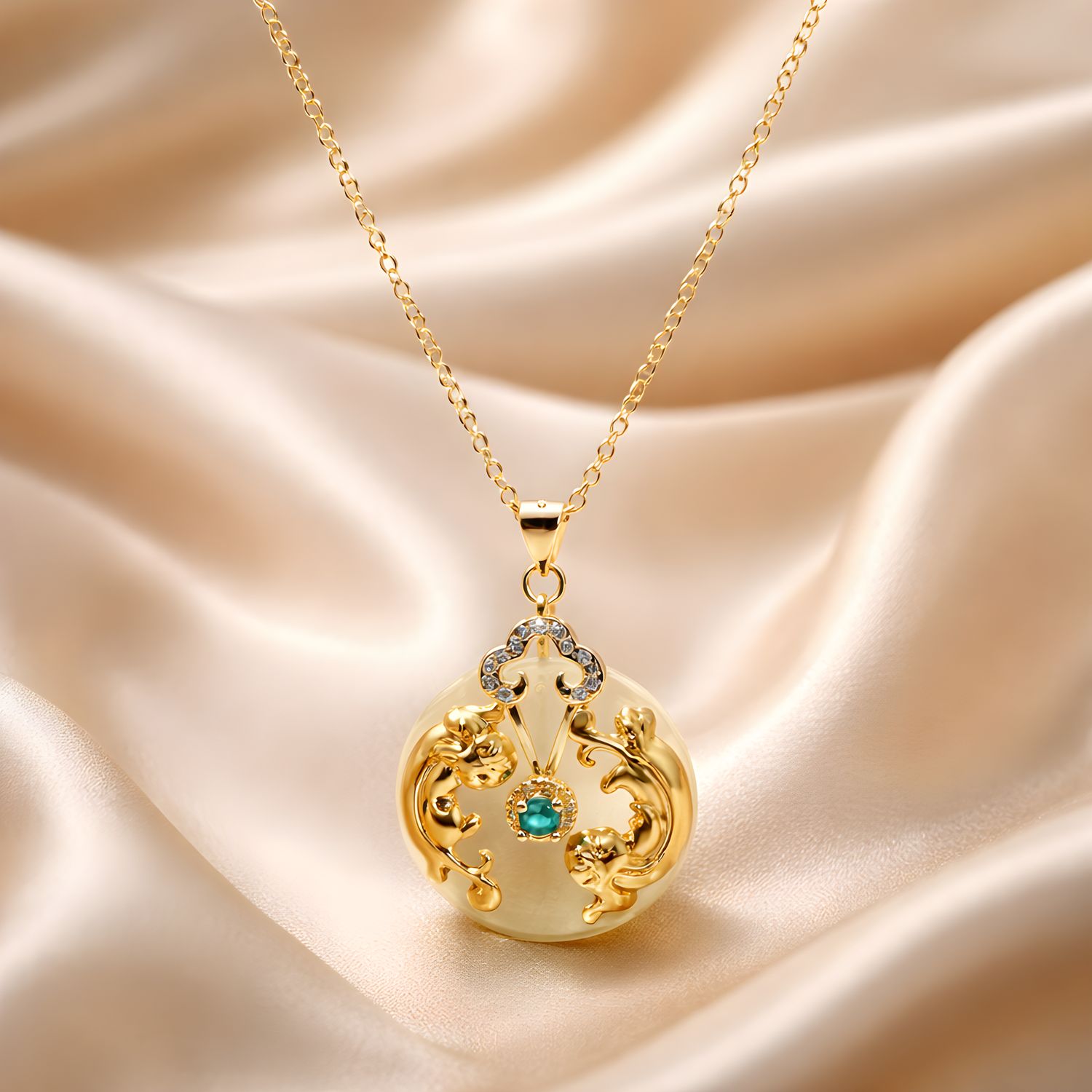 Natural Hetian Jade with Pixiu Necklace