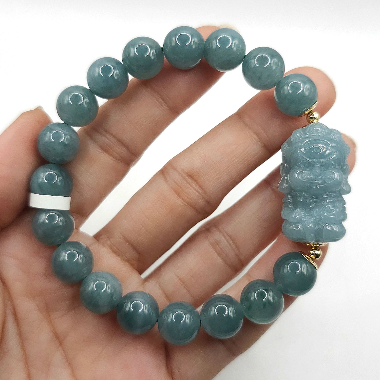 Natural Icy Blue Water Jade with Huang Caishen God of Wealth