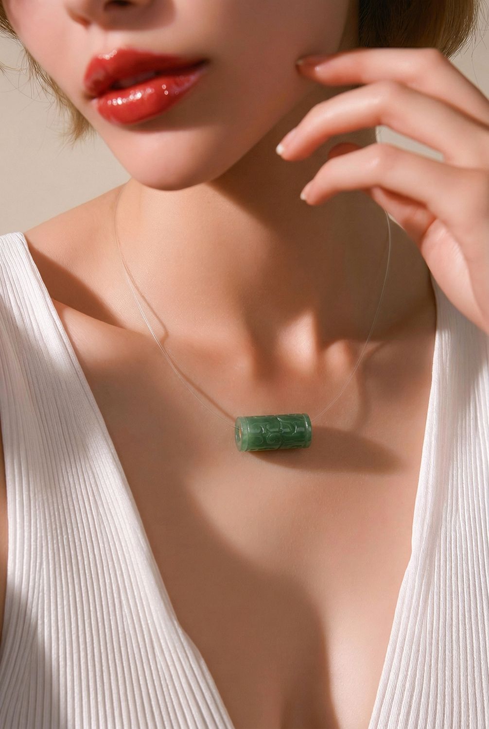 Natural Lucky Turn Hetian Jade Floating Necklace - 18k