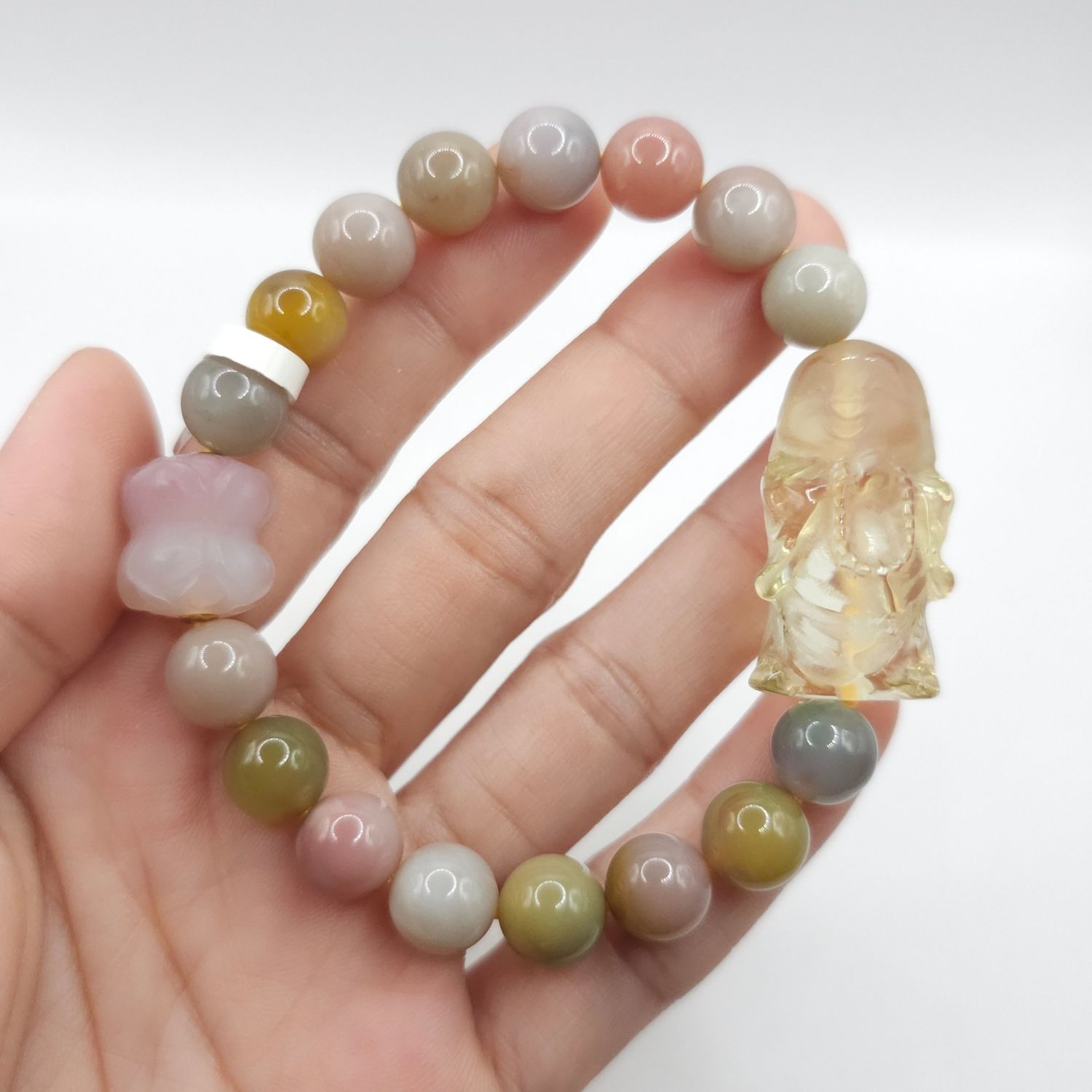 Natural Old Mine Yan Yuan Agate with Lotus x Buddha Citrine - 18k