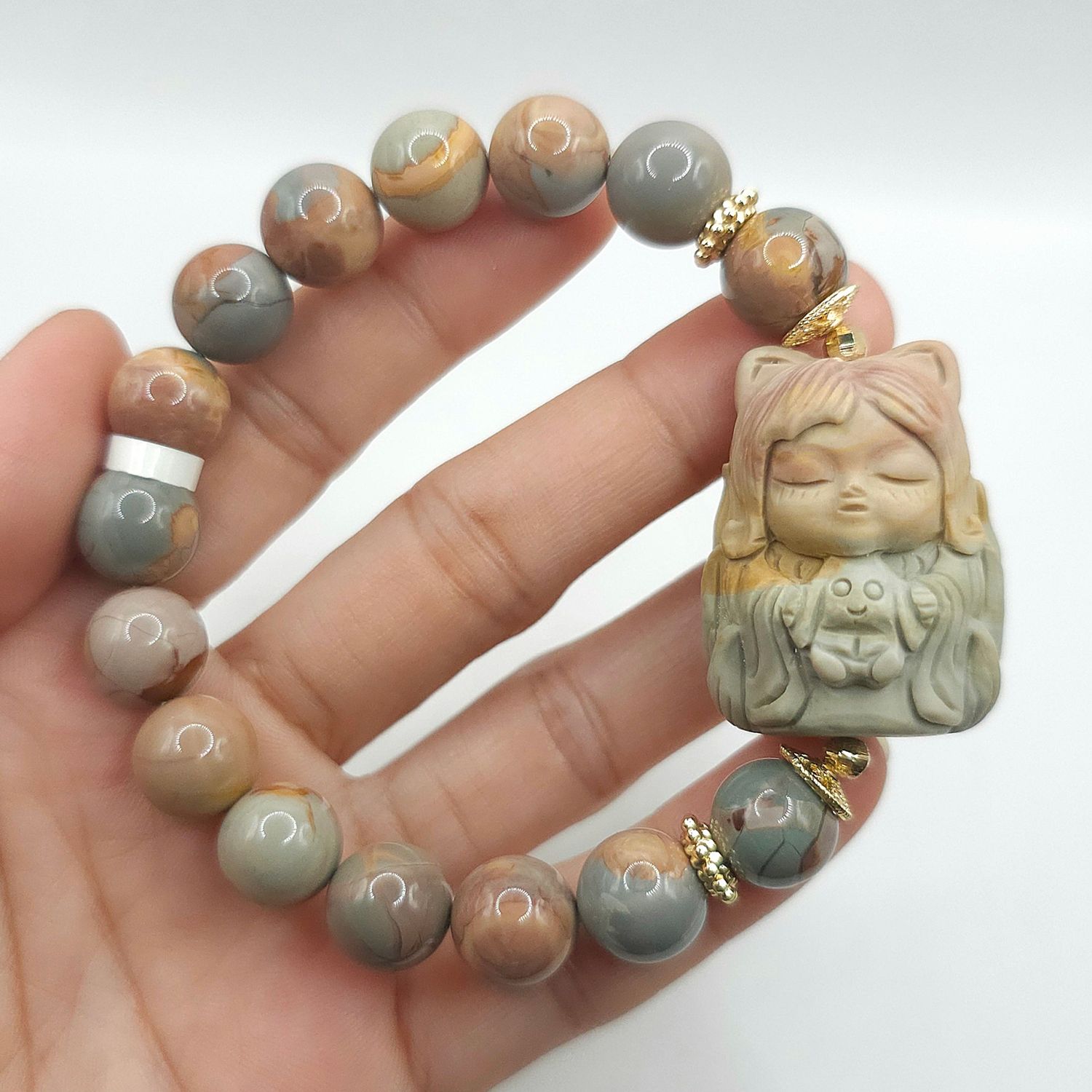 Natural Alashan Agate with 9 Tail Fox Princess