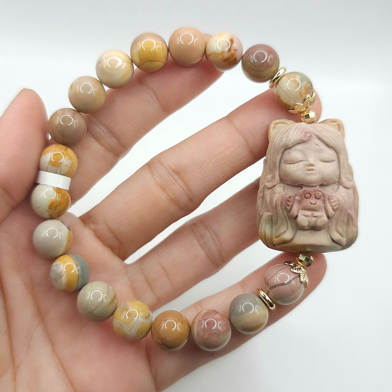 Natural Alashan Agate with 9 Tail Fox Princess