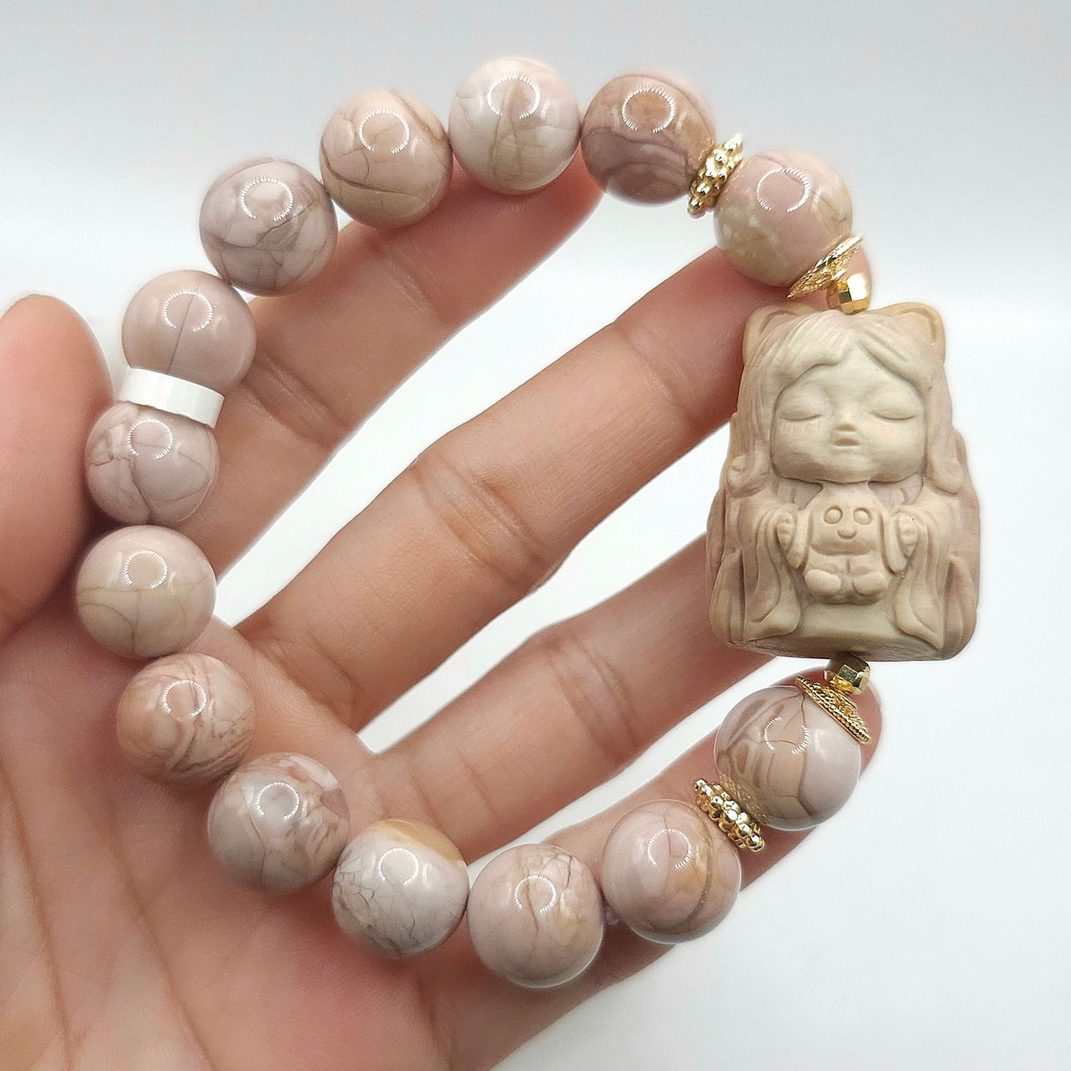 Natural Alashan Agate with 9 Tail Fox Princess