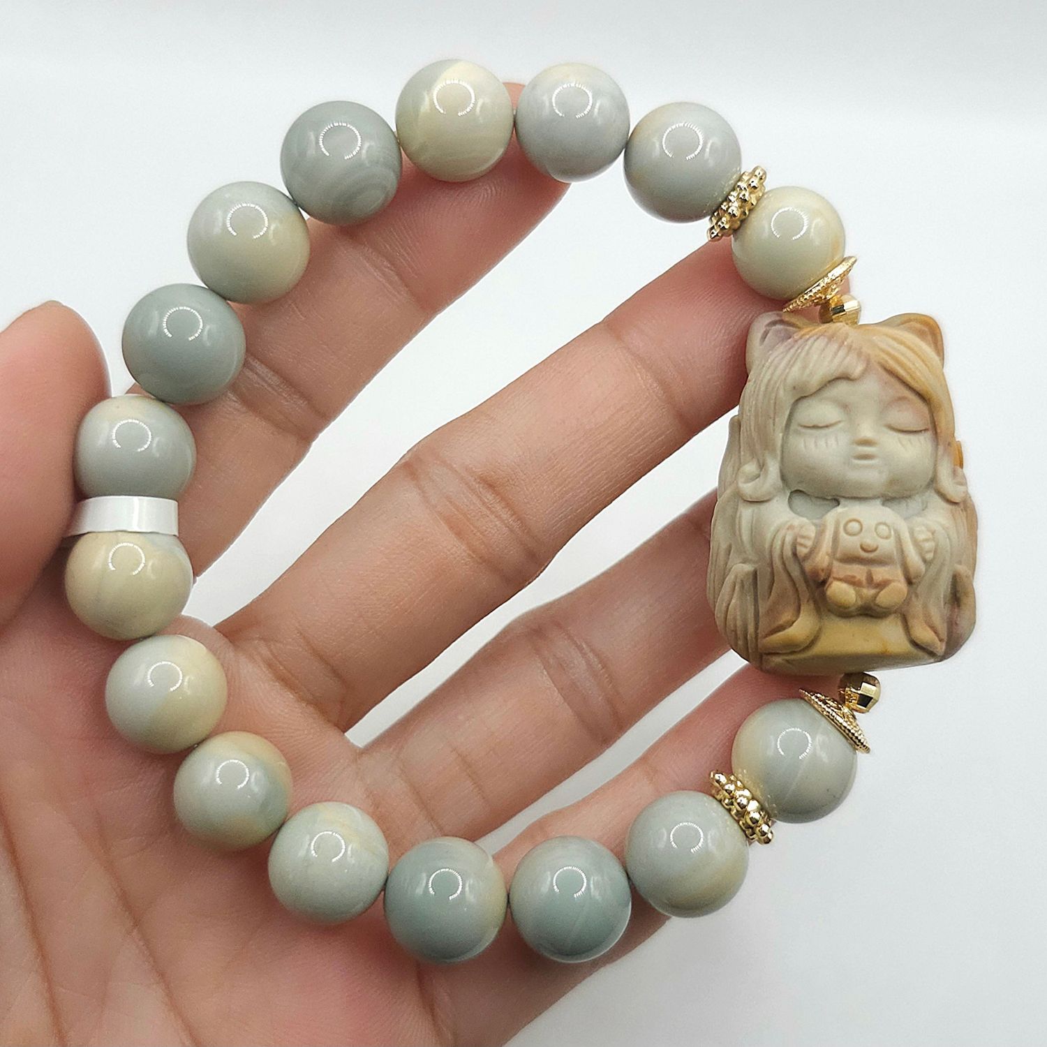 Natural Alashan Agate with 9 Tail Fox Princess