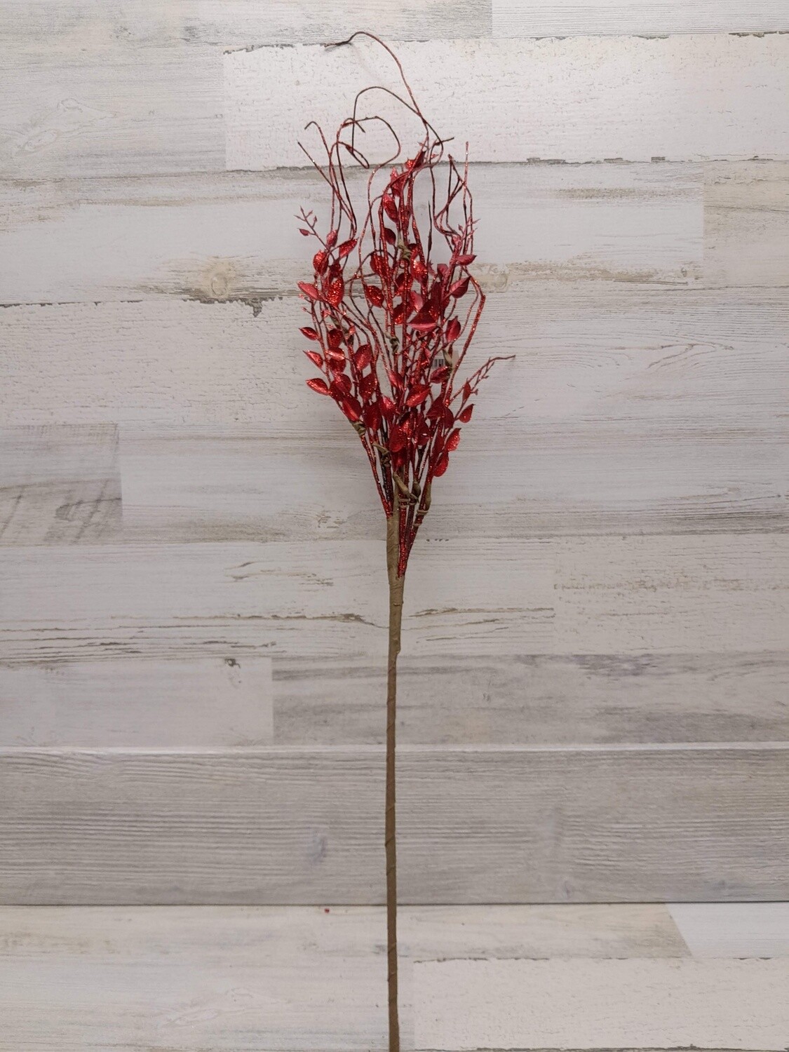 28&quot; Glitter Leaf/Twig Spray Red