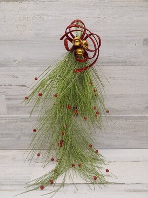 Pine/Holly Ribbon Drop With Bells Red/Green/Gold