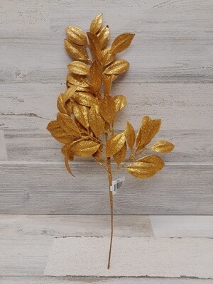 19&quot; Glitter Magnolia Leaf Spray Gold