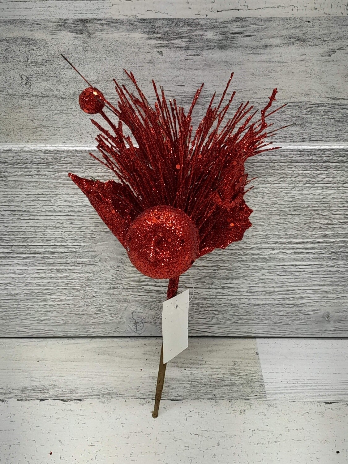 9&quot; Glitter Apple/Berry/Pine Pick Red