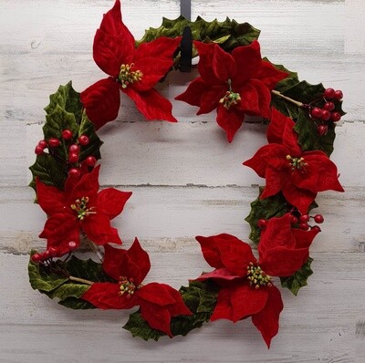 20&quot; Velvet Poinsettia/Holly Wreath