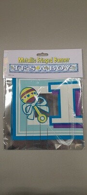 5' Metallic Fringe It's a Boy Banner Blue