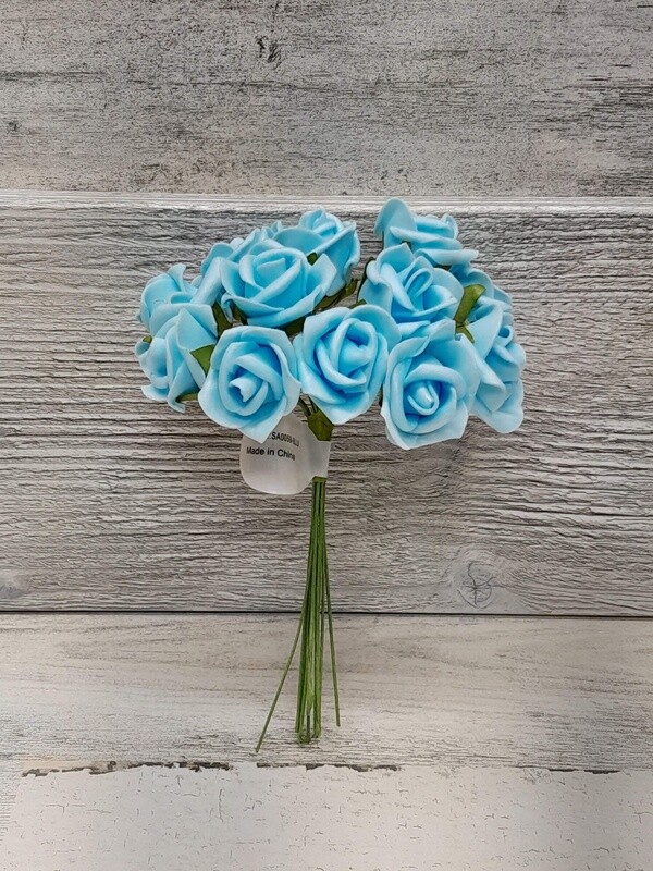 6&quot; Mini Foam Rose Bundle x12 w/1.25&quot; Head Blue