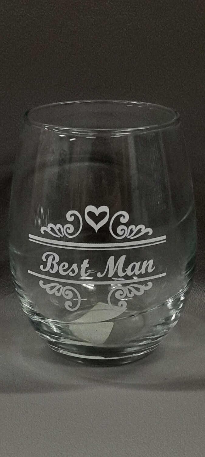 Stemless Wine Glass Best Man Clear/White