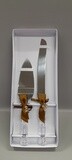 Cake Knife &amp; Server Set W/Bow/Hearts Gold