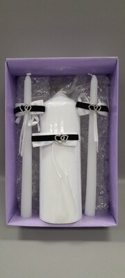 Unity Candle Set w/Hearts Black/White