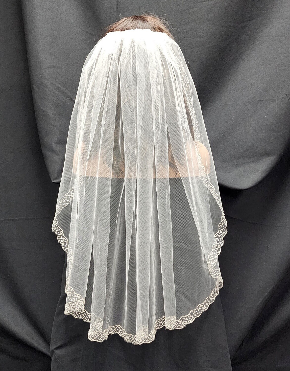 1pc Veil With Beads/Rhinestones Ivory