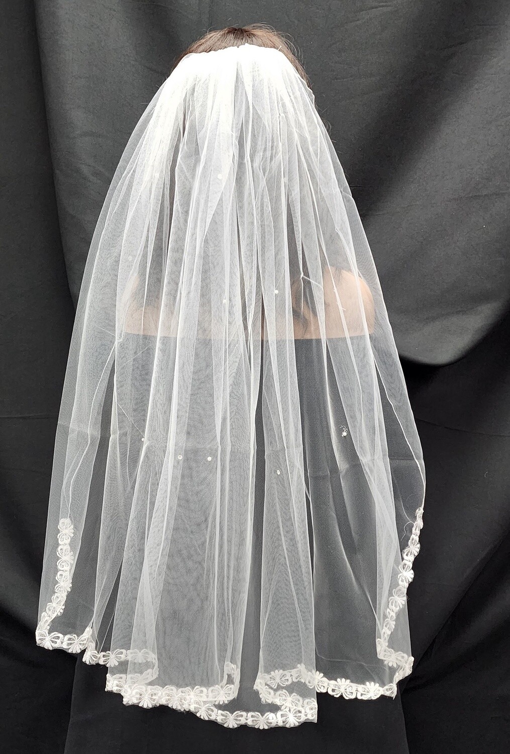 1pc White Veil w/Pearls/Rhinestones