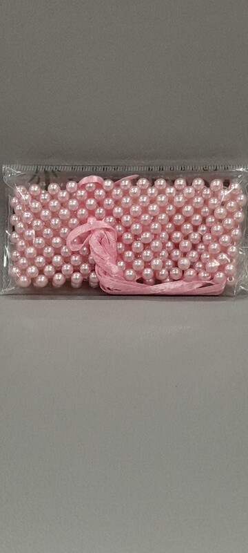 Pearl Wristlet With Plastic Pad/Ribbon Pink