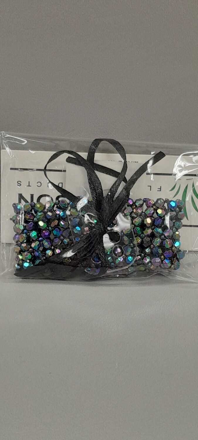 Bead Wristlet With Plastic Pad/Ribbon Black